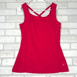 Danskin Now Women Magenta Pink Crisscross Back Shelf Bra Active Tank Top Large